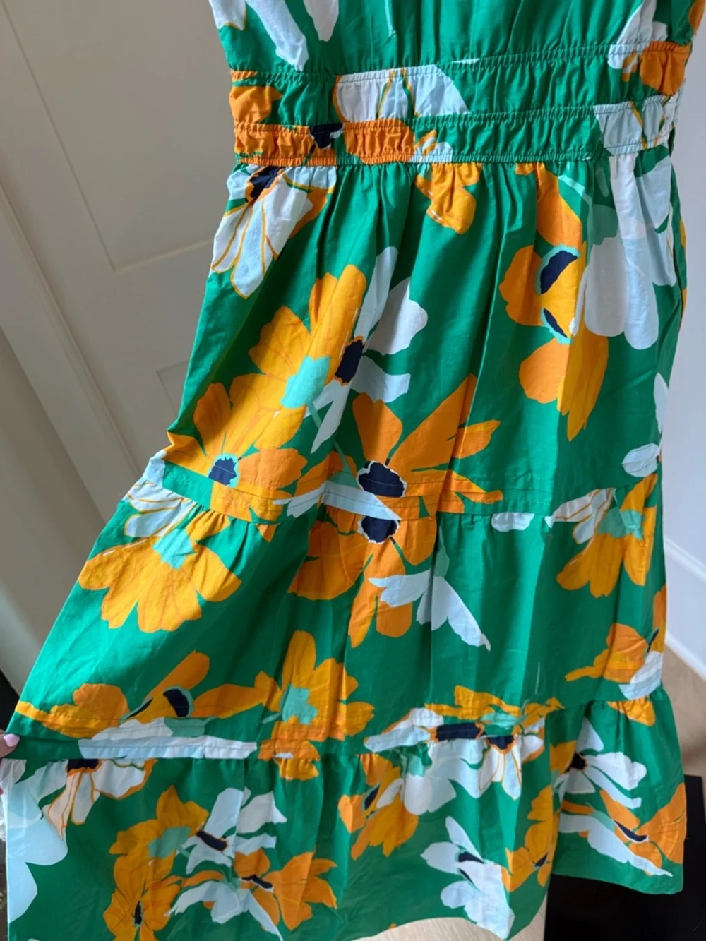 Anthropologie Green Maxi Dress with Yellow & White Floral Print